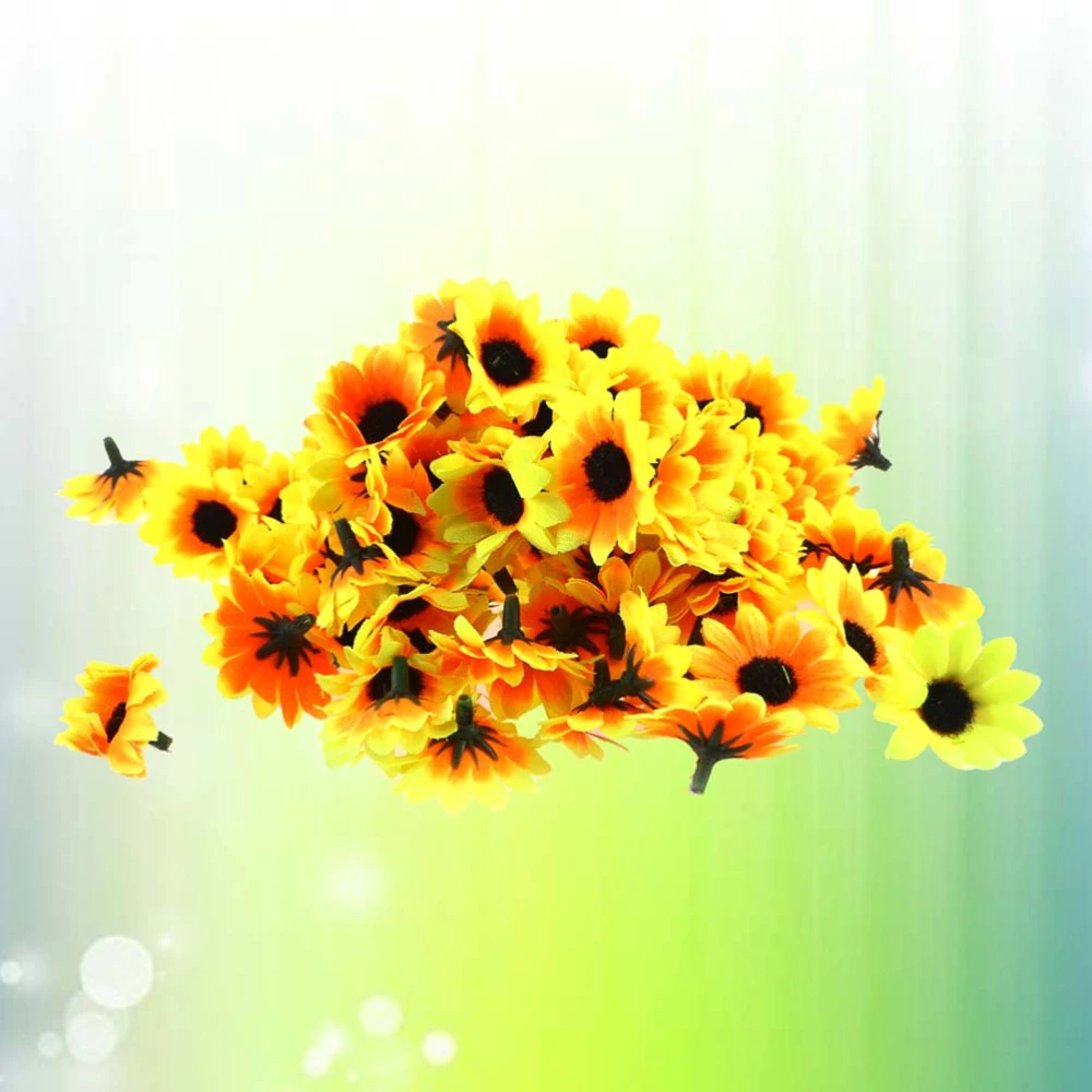 200pcs Lifelike Artificial Plastic Sunflower Heads Home Wedding Party Festival Decor (Black Bud)