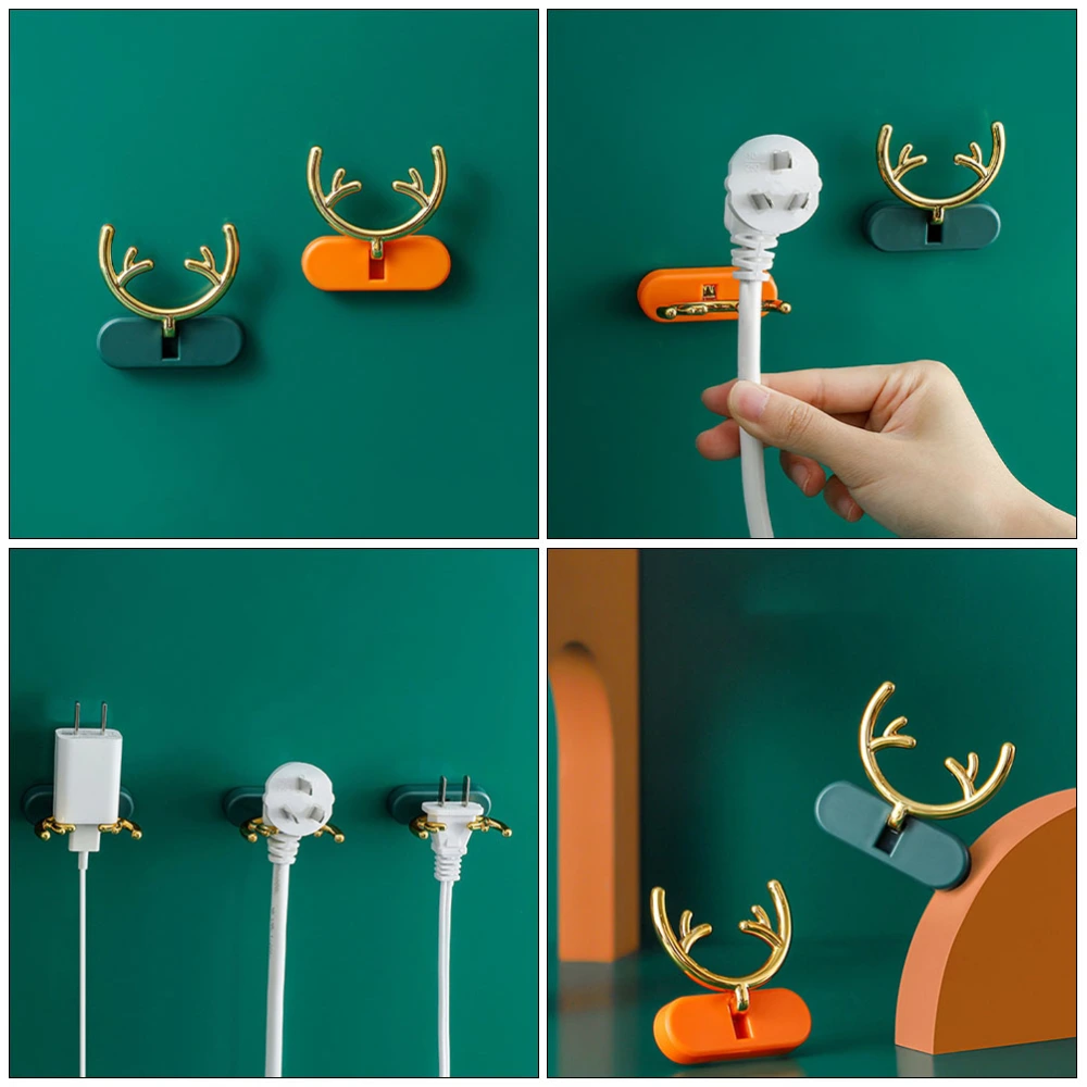 4pcs Decorative Wall Mounted Hooks Punch-free Power Plug Storage Hooks (Assorted Color)