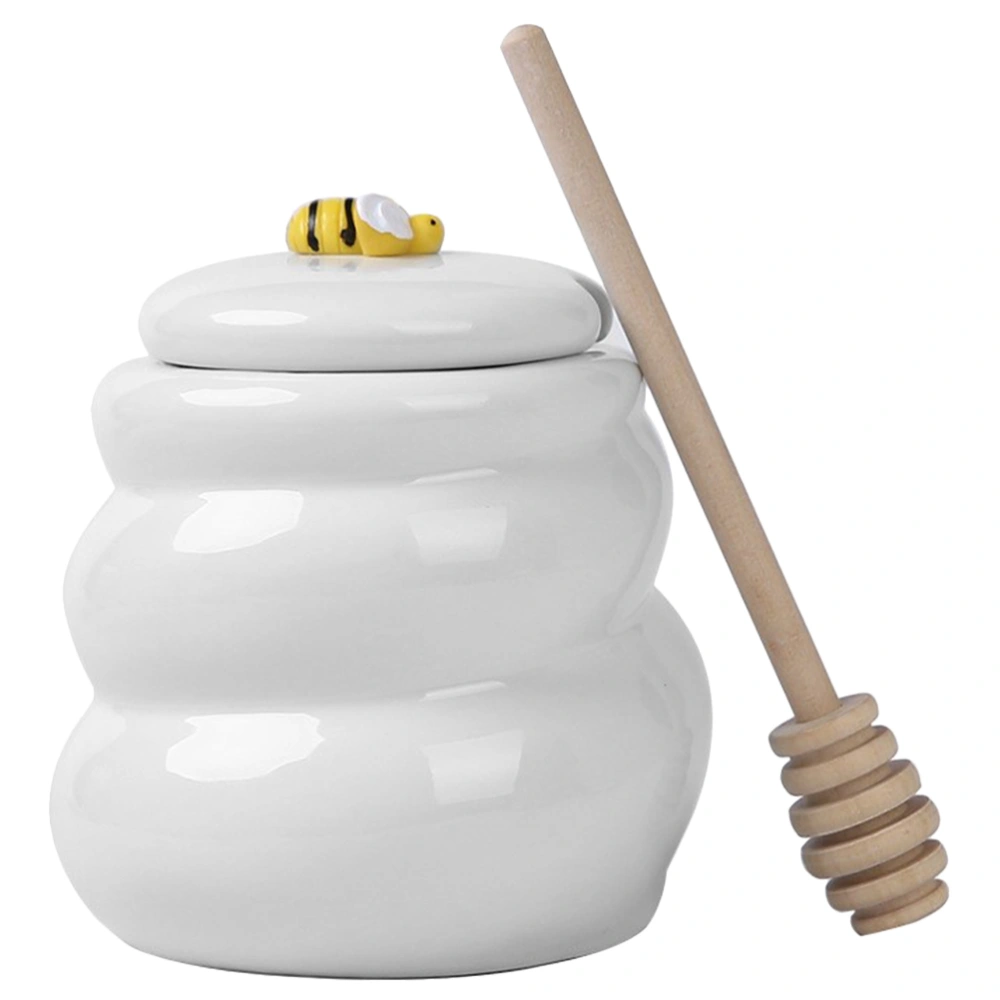 Honey Pot Ceramic Honey Jar with Lid Dipper Stick Honey Jar Container for Home Kitchen