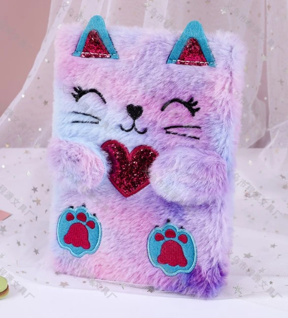 Fluffy Diary Notebook Decorative Cartoon Cat Notebook Portable Writing Book Daily Use Notepad