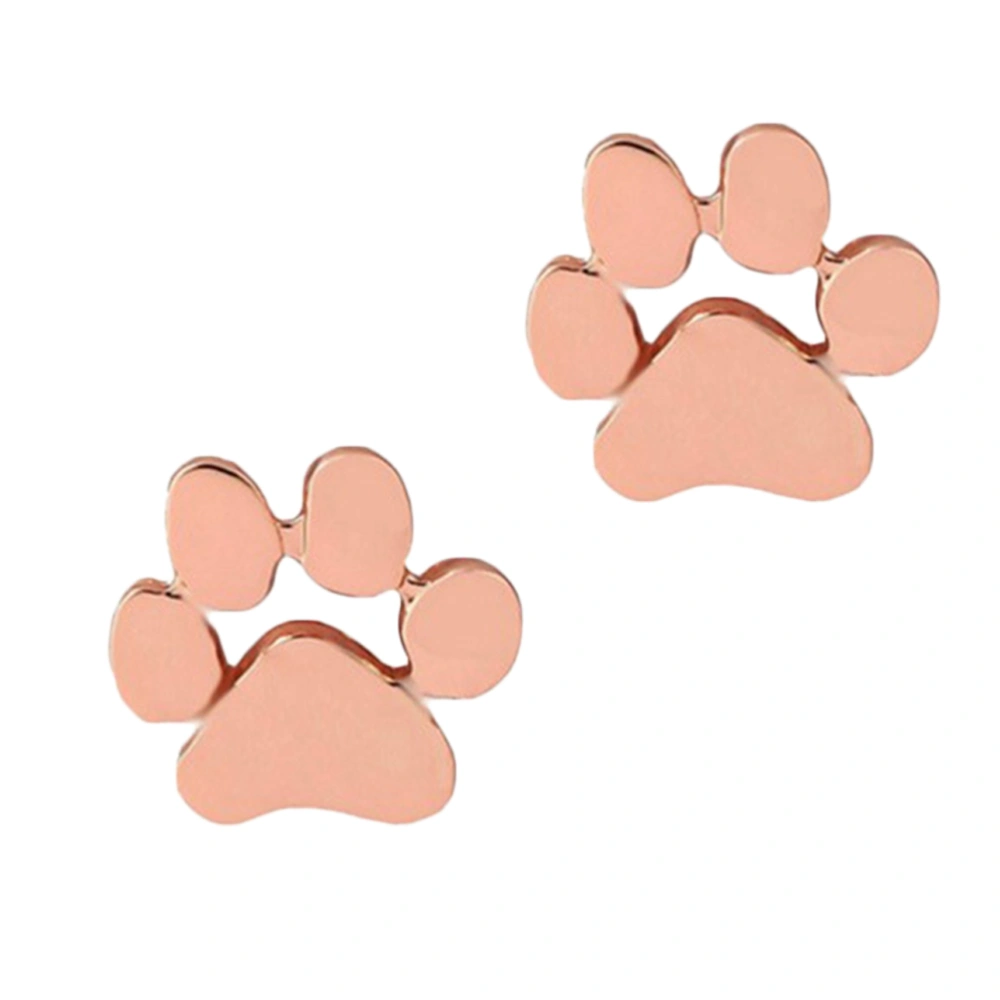 1 pair of Women's Lovely Stud Earrings Dog Cat Footprint Earrings Brass Electroplate Ear Studs Jewelry (Rose Golden)