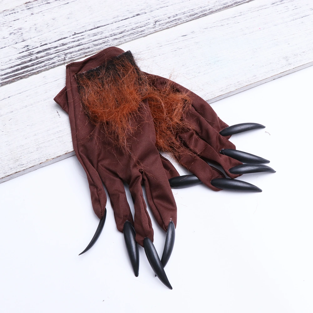 1 Pair Simulation Wolf Claw Halloween Mitten Terror Devil Hairy Wolf Fancy Accessary Party Props Gloves for Decoration