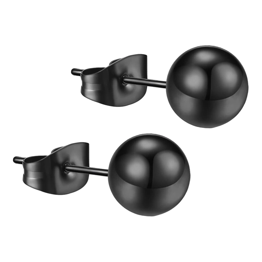 1Pair 6MM Women Earrings Stainless Steel Ball Prevent Allergy Ear Rings Temperament Jewelry Decor for Lady Girls (Black)