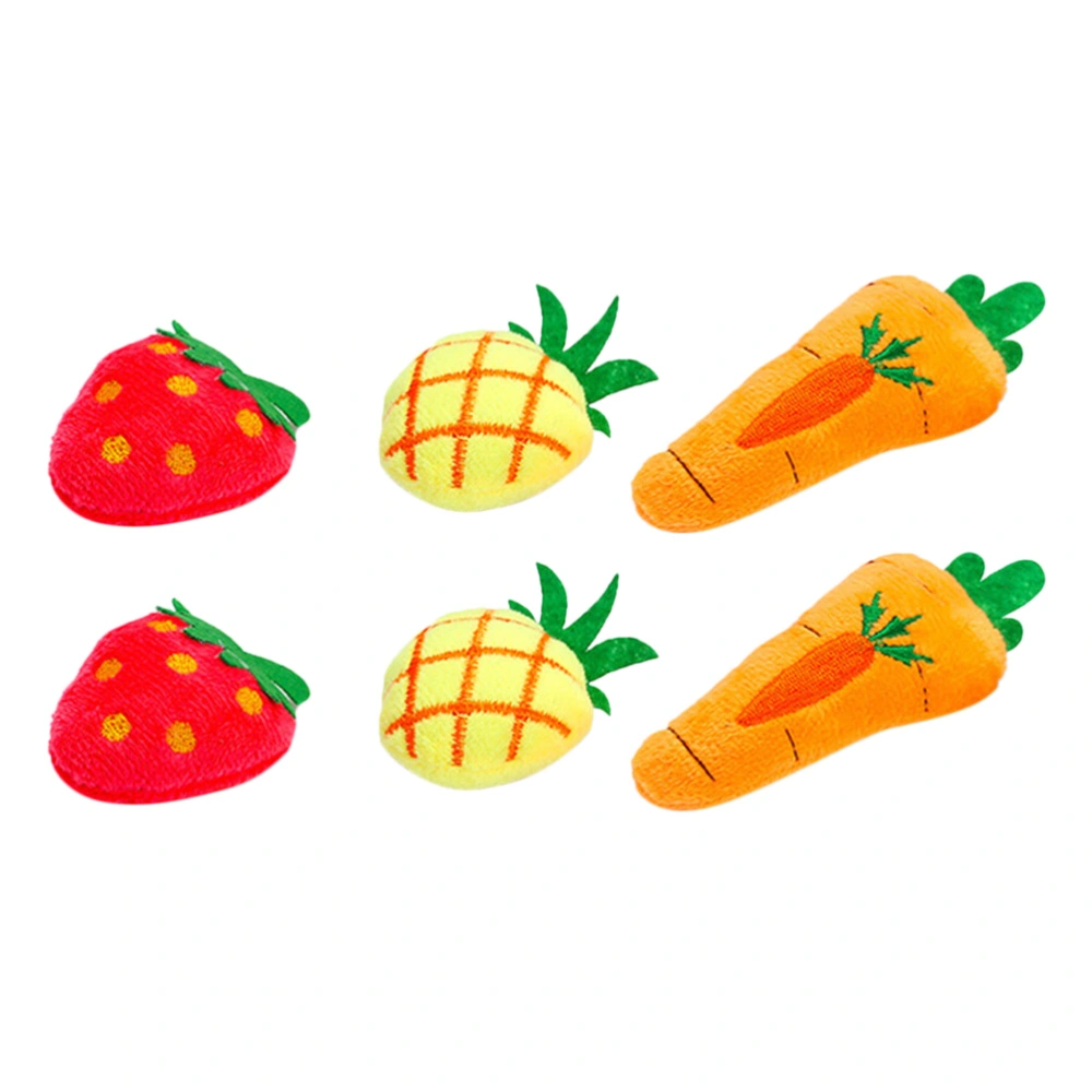 6pcs Plush Fruit Strawberry Pineapple Carrot Toys Pet Bite Chew Doll Cat Catnip Playing Toy (2pcs Strawberry, 2pcs Pineapple, 2pcs Carrot)