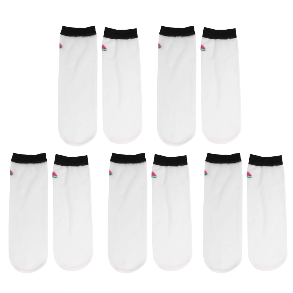 5 Pairs of Transparent Socks Ultra-thin Middle Tube Women Sock (Watermelon)