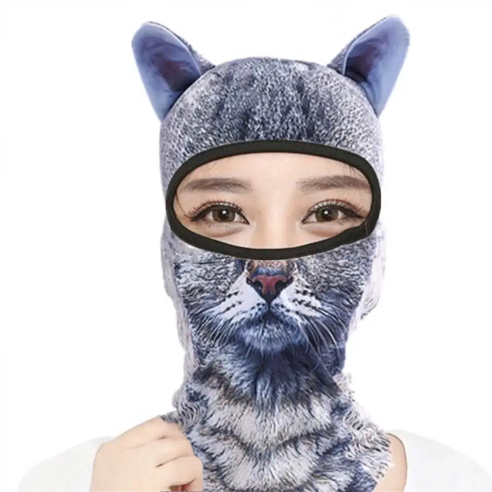 3D Simulated Animal Outdoor Headgear Sports Cycling UV Protection  Windproof Elasticity Mask (Gray Cat BB-G-09)