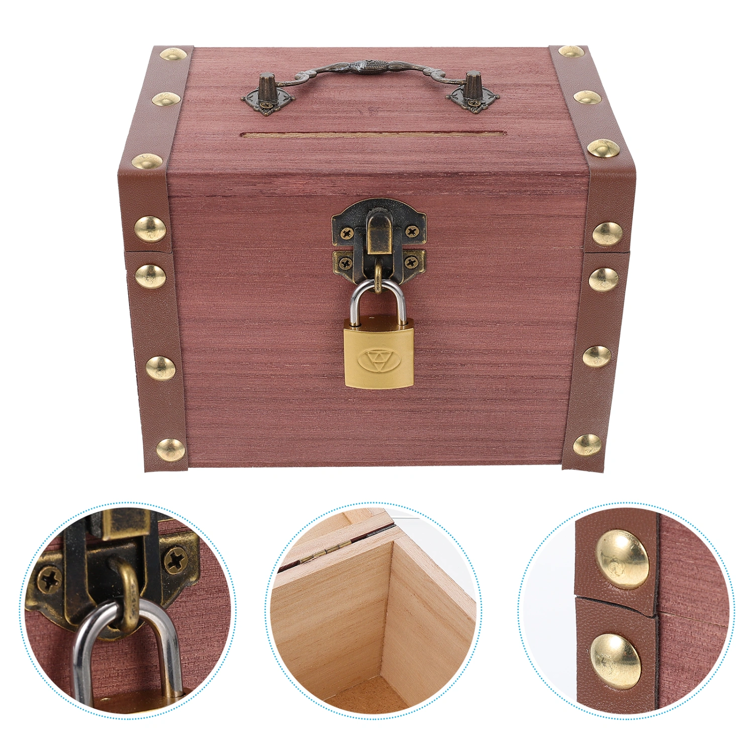 1 set of Wooden Jewelry Storage Box Ring Storage Container Money Box with Lock