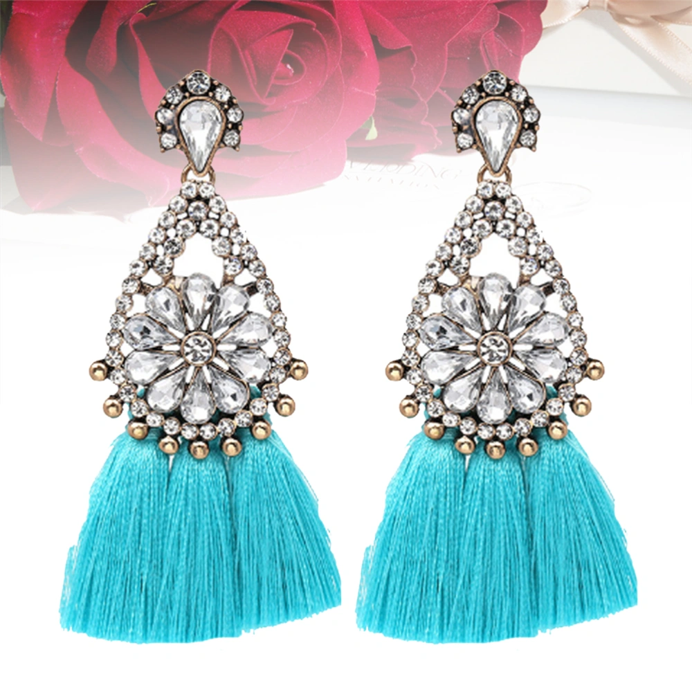 Fashion Tassels Earrings Crystal Drop Dangle Earrings Women Jewellery Gift (Sky-blue)