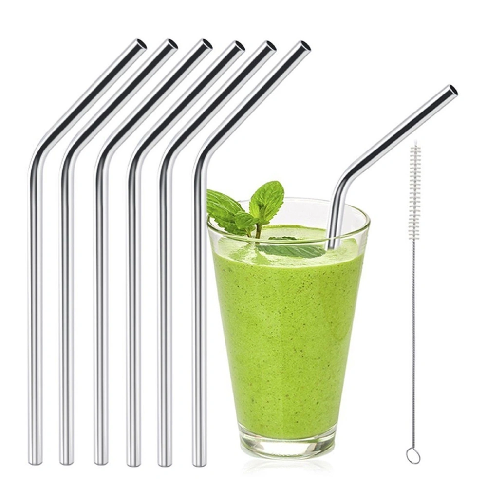 6pcs Stainless Steel Drinking Suckers Reusable Curved Suckers for 20oz with 1 Cleaners