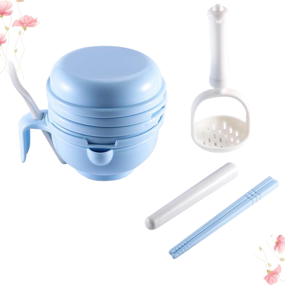 1Set Baby Food Supplement Grinder Multifunctional Manual Food Grinding Bowl Complementary Baby Feeding Food Tool (Sky-blue)