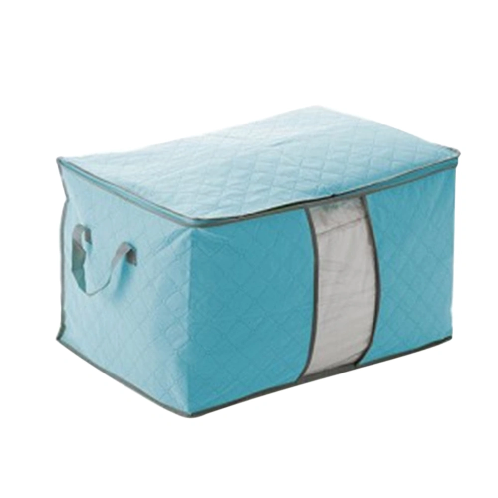 4pcs Blanket Fabric Storage Organizer Bags Transparent Window Bamboo Charcoal Box Bamboo Charcoal Quilt Receive Bags Clothing Quilt Storage Bags(Blue)