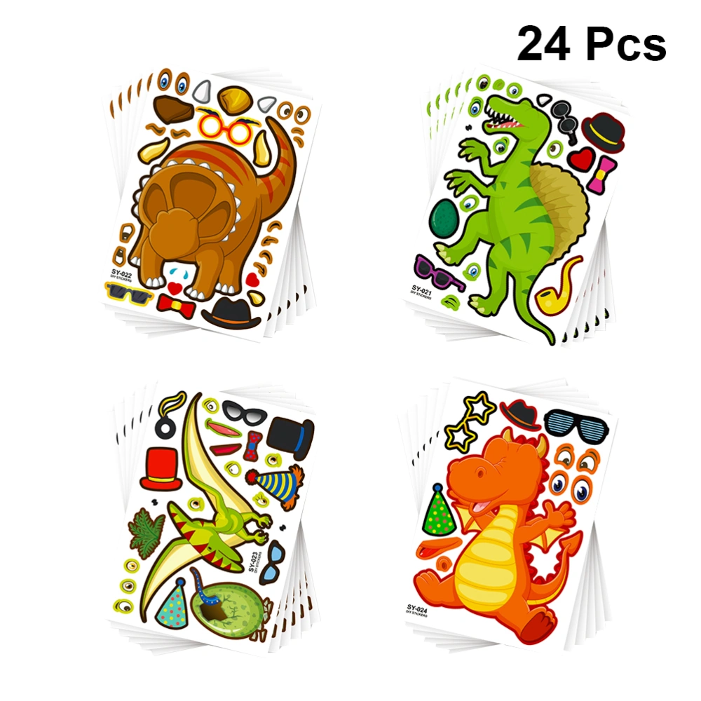 24Pcs Animal Themed Stickers Set DIY Matching Stickers Cartoon Kids Decals Room Decoration for Kids SY Dinosaur Set