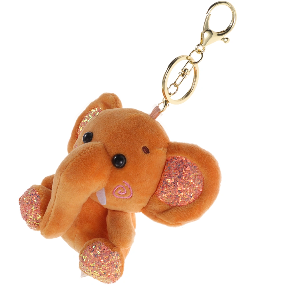 Plush Elephant Doll Key Holder Pendents Doll Keyring Hanging Ornament For Bag Car Key (Brown)