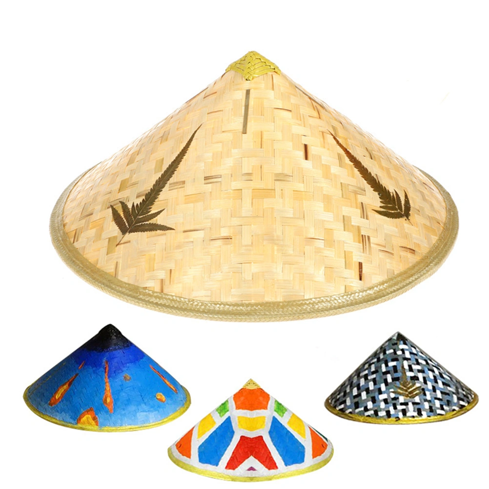 Kindergarten Painting Hat Kids DIY Straw Hat Bamboo Coolie Hat Rice Paddy Hat Chinese Farmer Hat Conical (Size S)
