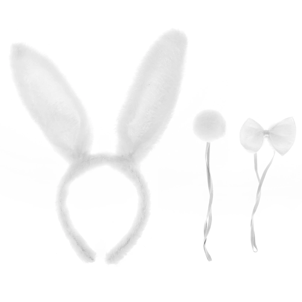 2 Sets Cosplay Rabbit Supplies Bunny Ears Headband Bow Ties Tail Set Party Plush Costume for Kids Girls