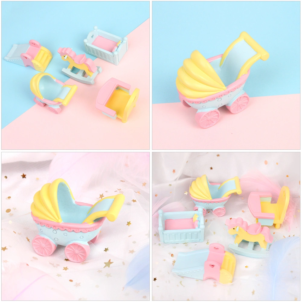 Mini Baby Stroller Resin Decoration Baby Birthday Party Cake Topper Layout