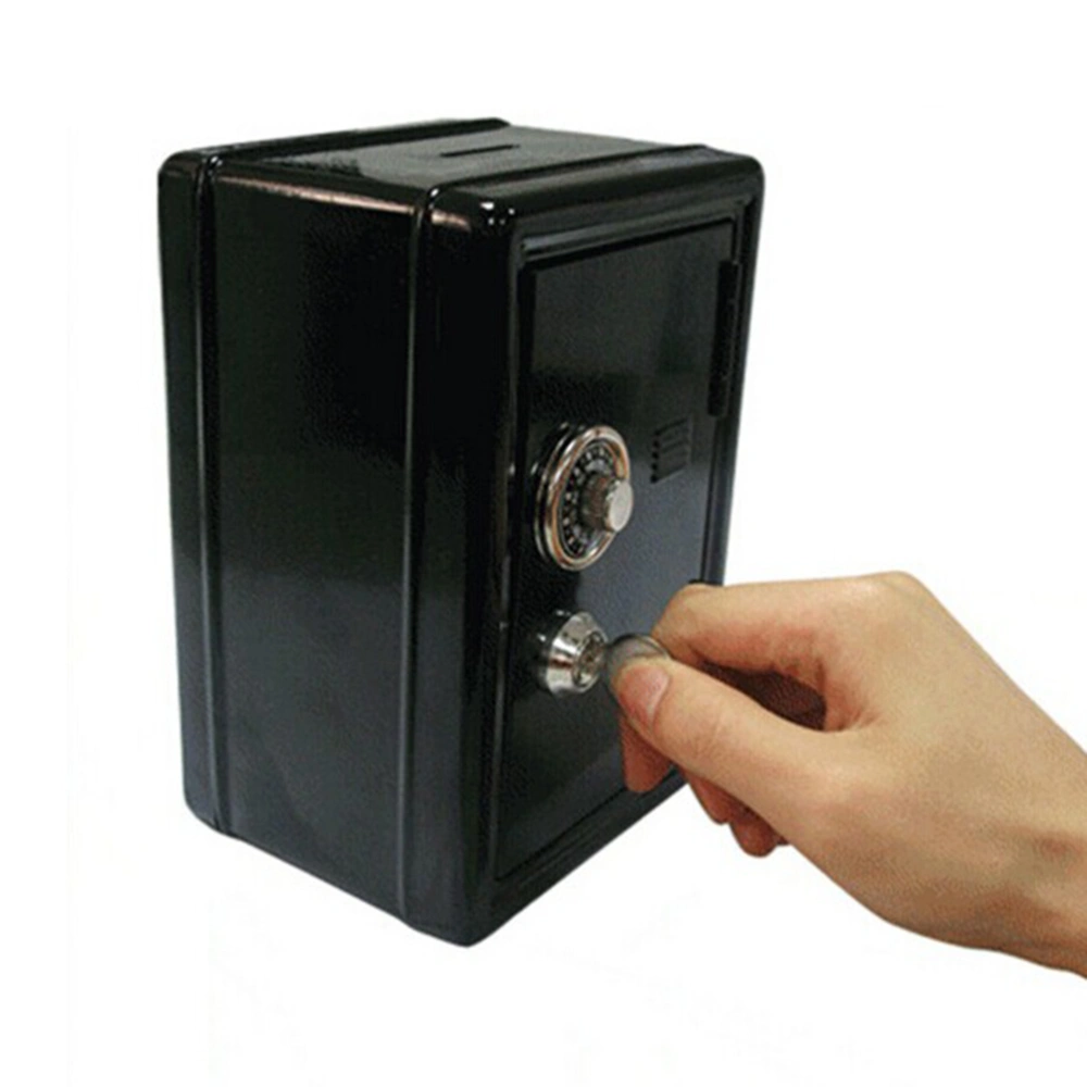 Mini Metal Code Case Safe Box Money Bank Saving Box with Key (Black)