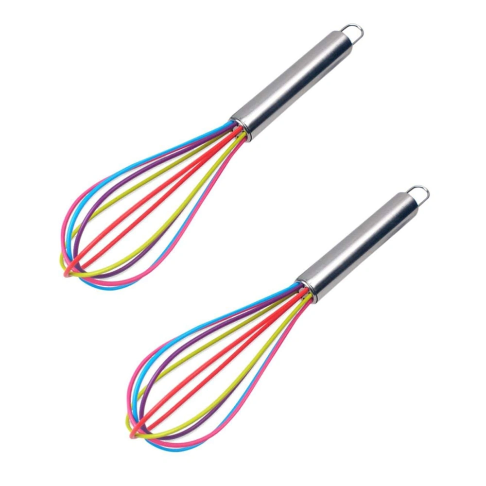 2 Pcs Stainless Steel Colorful Silicone Balloon Wire Whisk Kitchen Egg Frother Milk Beater Blender (9 Inch)