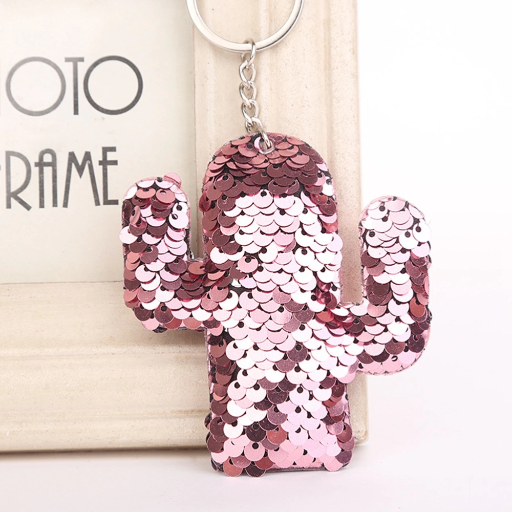 4pcs Glitter Sequins Cactus Keychain Cactus Keyring Colorful Key Chain Charm Key Holder(Blue and Pink and Rose Red and Colorful)