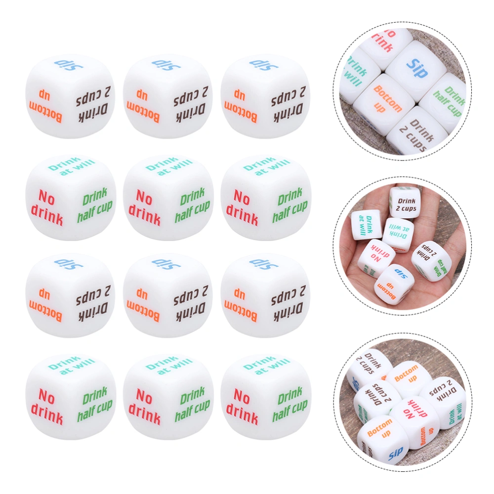 12Pcs 2CM English Drinking Game Dice Creative Entertainment Dice (Random Color)