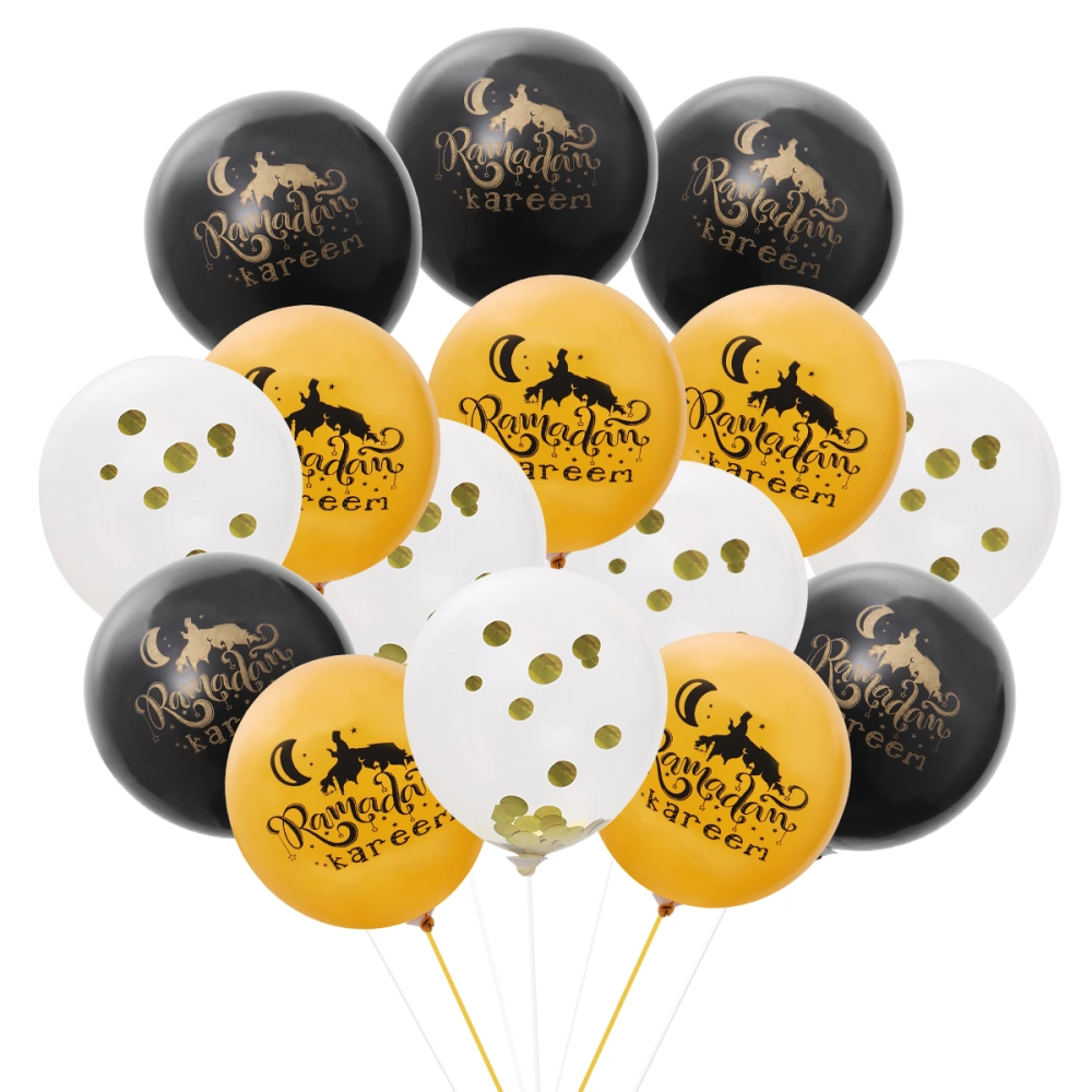 Amosfun 15pcs Eid Latex Balloon Set Creative Beautiful Decor Balloon for Party Festival Gathering (5 Black Kareen, 5 Golden Kareen, 5 Golden Confetti Balloons, 12-Inch)