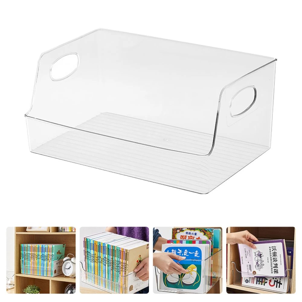 Clear Book Bin Refrigerator Organizer Bin With Handle For Classroom Library