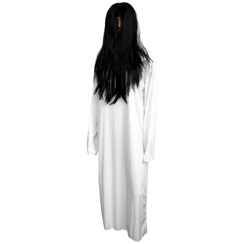 Ghost Bride Dress White White Zombie Suit Scary Suit for Halloween Dance Party Decoration (White Clothes and Wig)