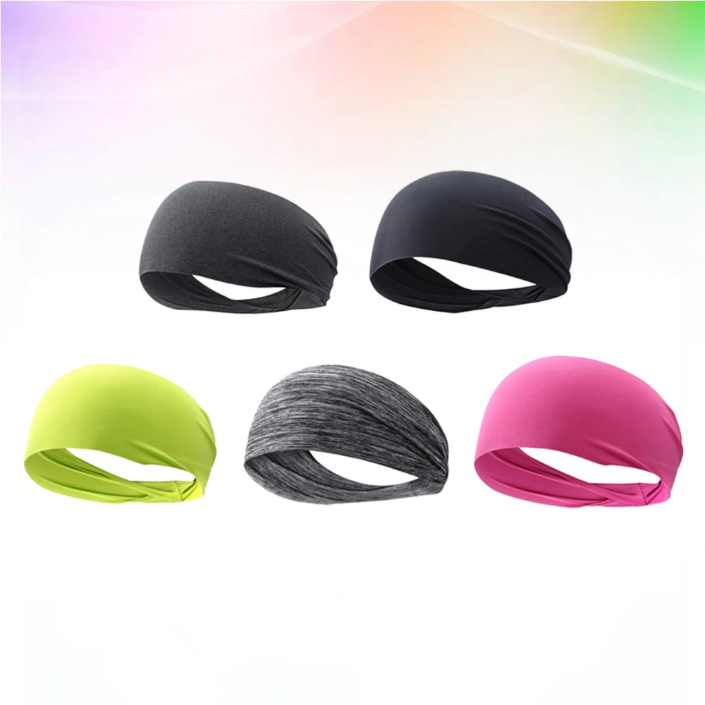 5pcs Unisex Sports Headband Elastic Hair Bands Head Wrap for Yoga Running Fitness Workout Gym Exercise