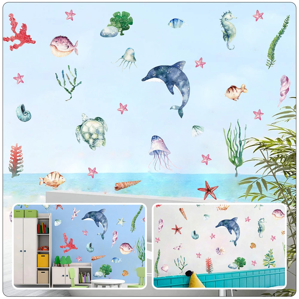 1 Sheet Ocean Creatures Wall Sticker Colorful Sea Life Wall Sticker Home Wall Decor