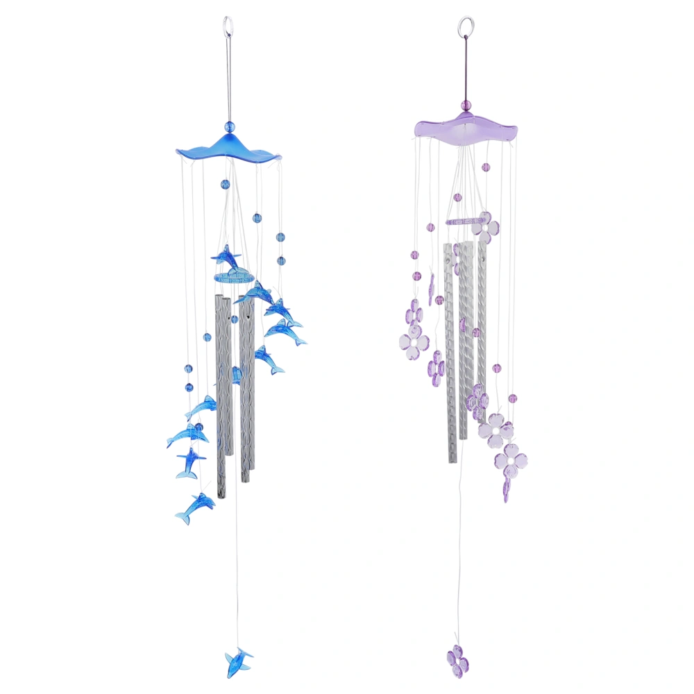 2pcs Beautiful Aluminum Tube Wine Chimes Wind Bells Home Decor (Blue + Purple)