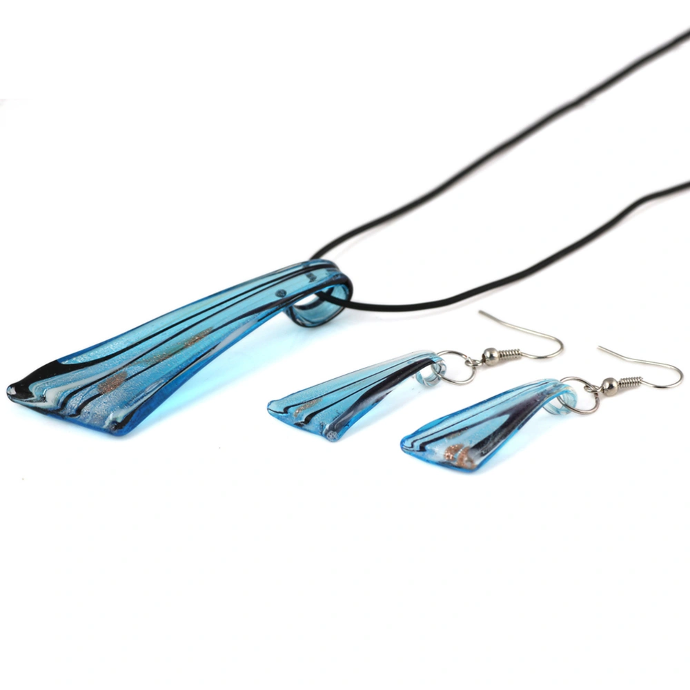 Coloured Pendant Necklace Earring Set Knife-Shaped Neck Chain with Dangling Earrings Set for Jewelry Decoration