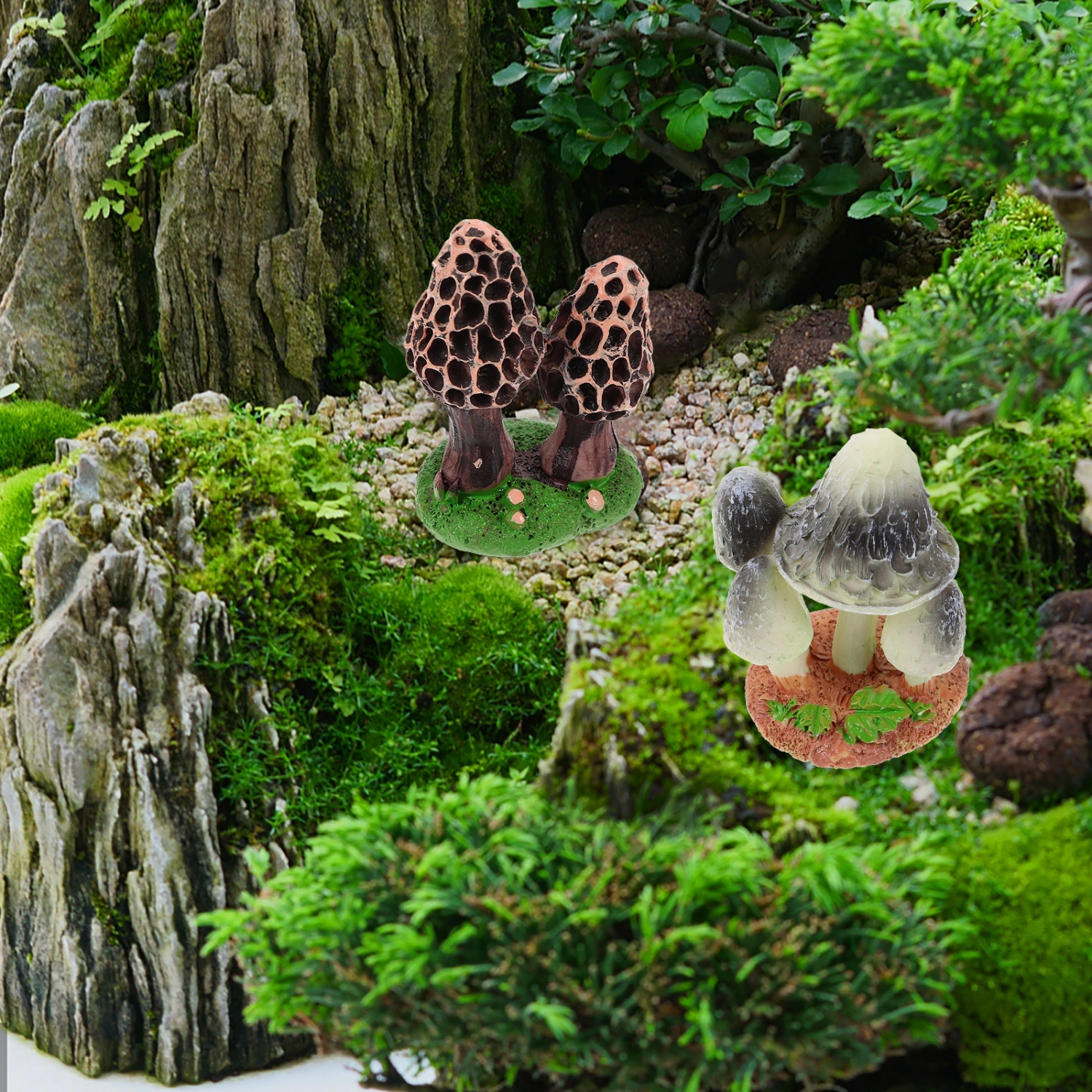 2pcs Miniatures Mushrooms Resin Garden Ornament Micro Landscape Mushrooms