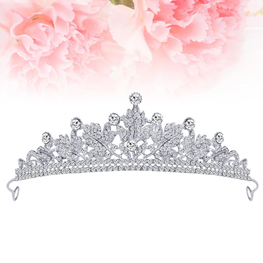 Bridal Pearl Crown Rhinestone Alloy Crown Headband Tiara Hair Accessory Wedding Headpiece (Silver)