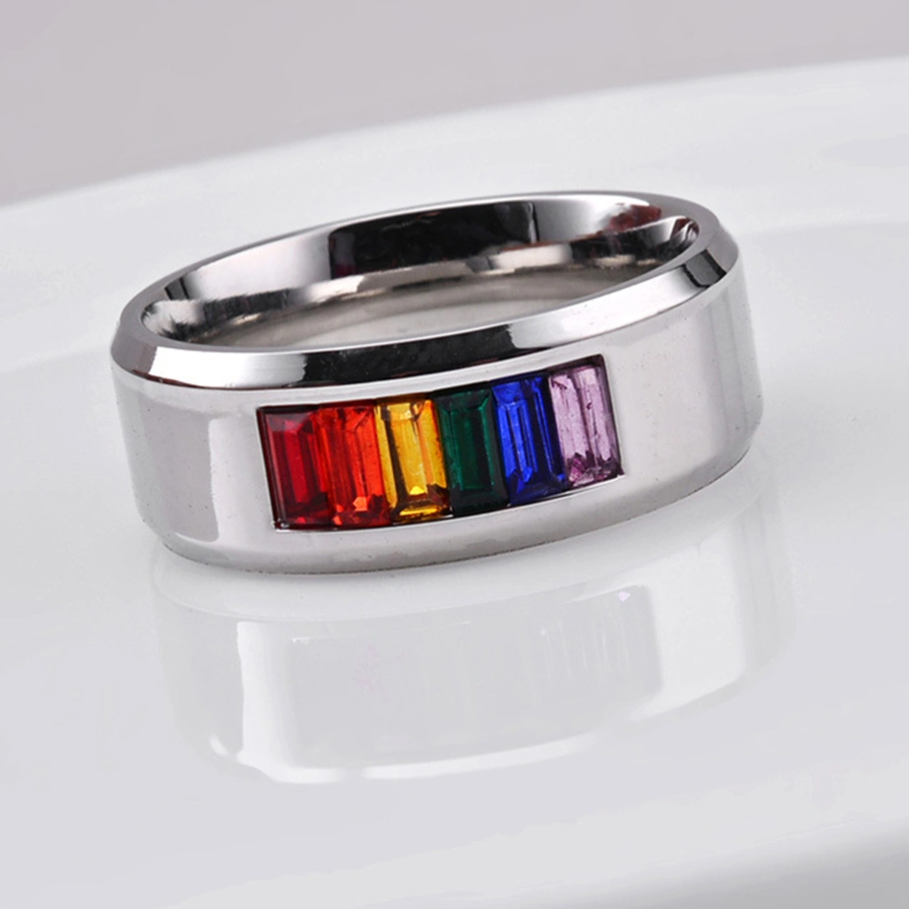 1Pc Titanium Steel Ring Stylish Gay Pride Ring Colorful Inlaid Rhinestone Ring