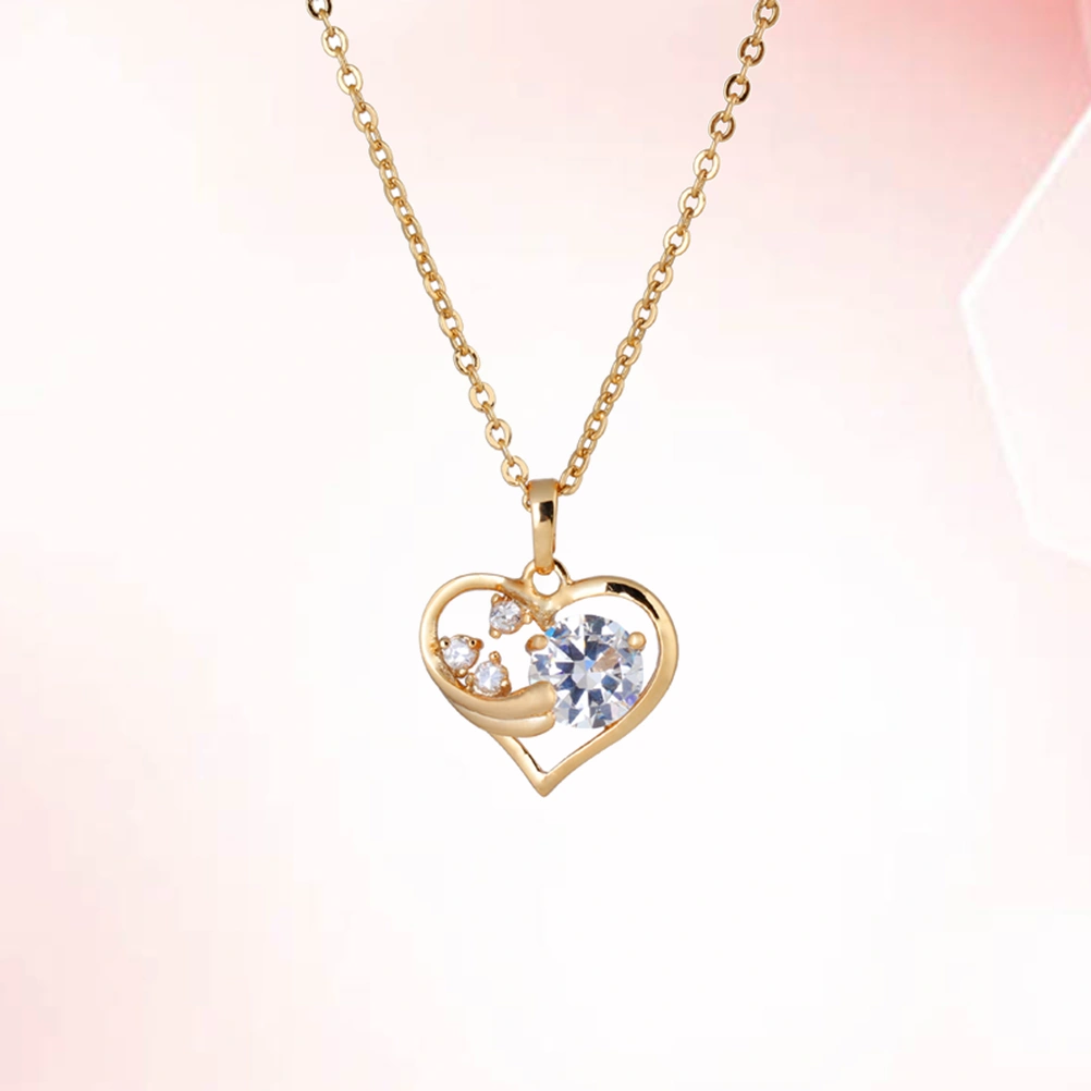 Women Small Heart Shape Zircon Necklace Stylish Hollow Personalized Jewelry Neck Decor for Lady Girls (Golden)