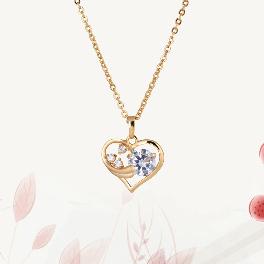 Women Small Heart Shape Zircon Necklace Stylish Hollow Personalized Jewelry Neck Decor for Lady Girls (Golden)