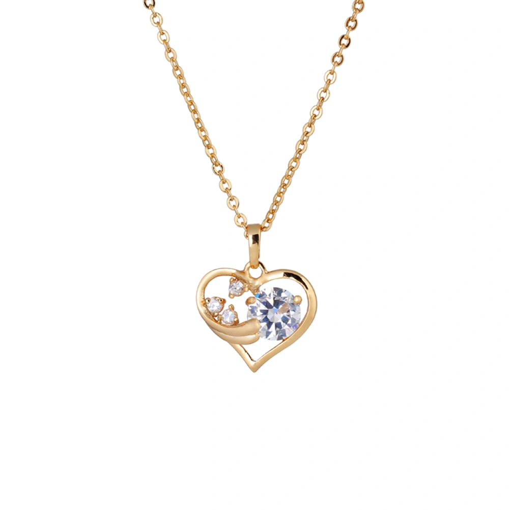 Women Small Heart Shape Zircon Necklace Stylish Hollow Personalized Jewelry Neck Decor for Lady Girls (Golden)