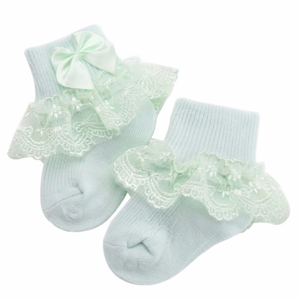 2 Pairs Baby Socks Lace Socks Keep Warm Breathable Bow-knot Stockings (Green + Orange Size S Fit for 0-1 Years Old)