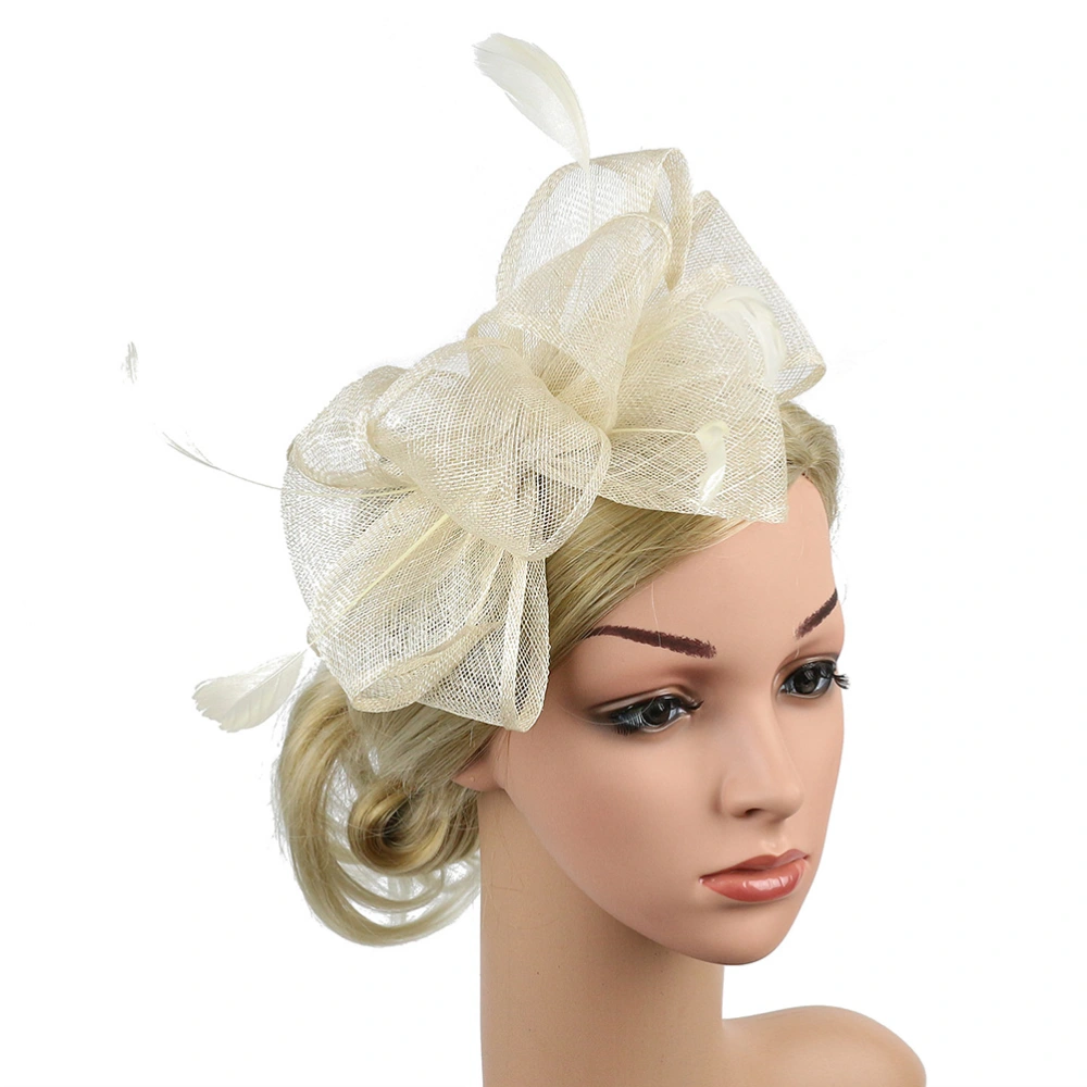 Gauze Feather Headbands Fashion Hair Photo Props Hair Accessories for Women Ladies Beige