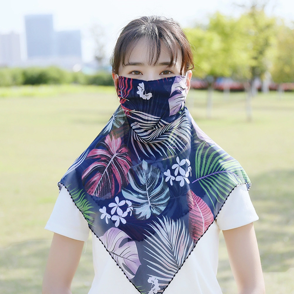 2Pcs Summer Neck Protector Breathable Sun Block Mask Women Scarf Face Veil Scarf Dark Blue and White