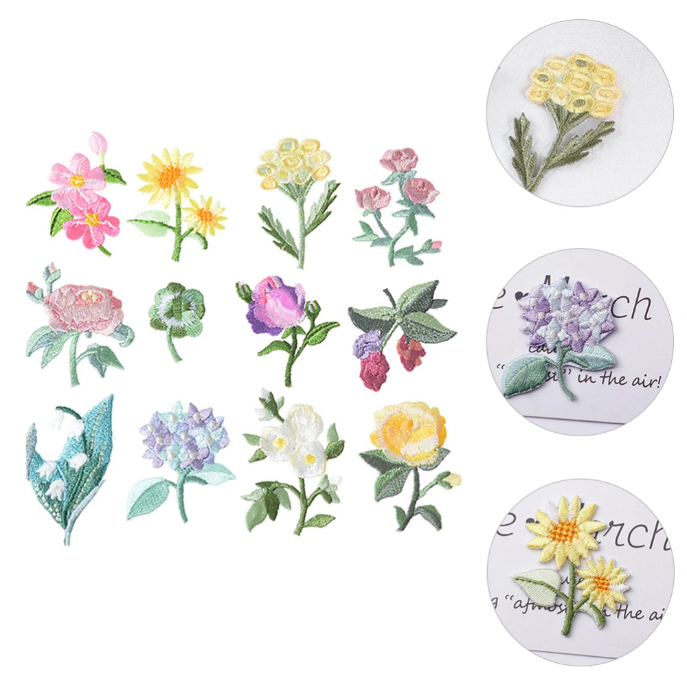 12pcs Flower Patches Embroidery Patches DIY Garment Accessories (Mixed Style)