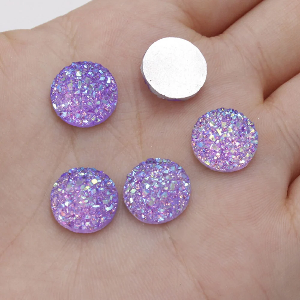 100 Pcs 12mm DIY Round Resin Patch Flat Back Rhinestone Shinny Color Accessories for Jewelry Earrings Bracelet Making (Random Color)