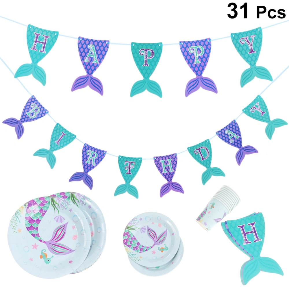 1 Set Mermaid Theme Banner Birthday Party Decoration Dessert Table Arrangement