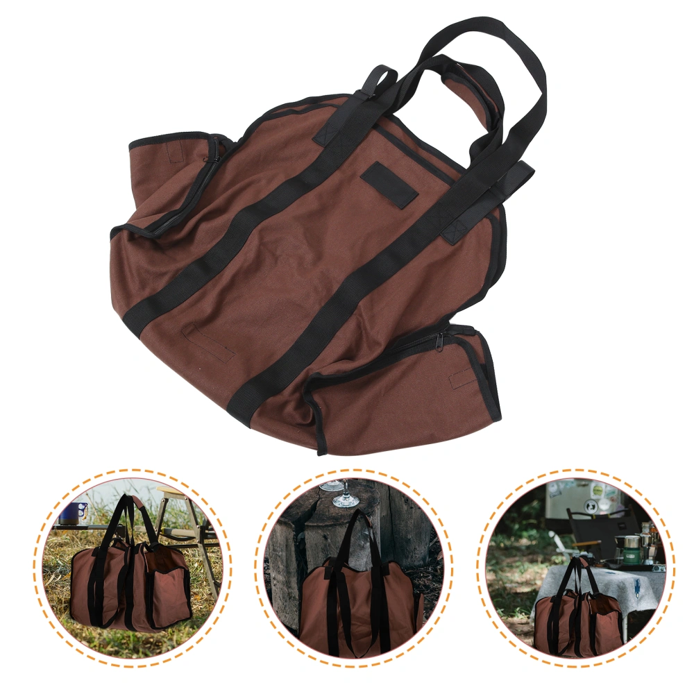 Canvas Logging Bag Collapsible Firewood Storage Pouch for Outdoor Transport