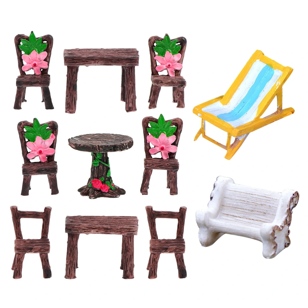 11pcs Fairy Garden Table Chair Figurine Micro Landscape Ornament Garden Decor