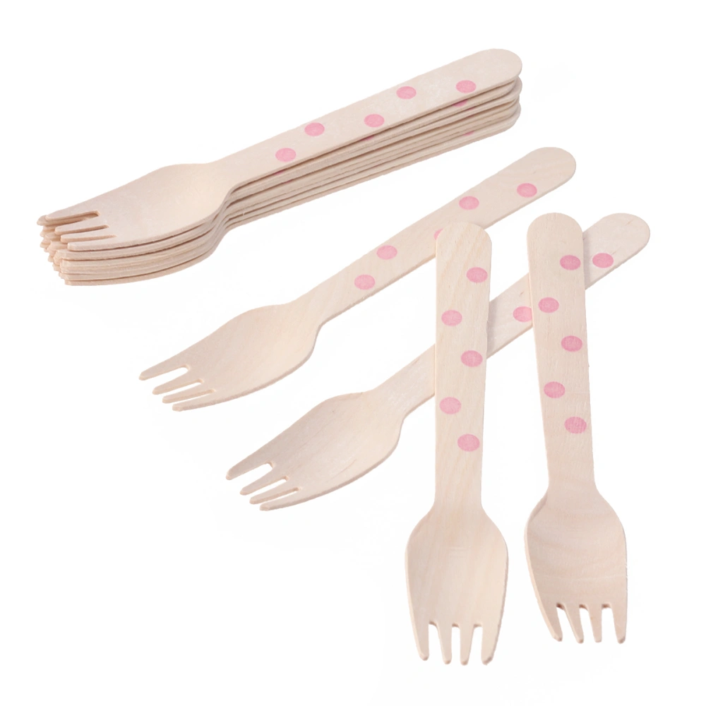 12 Pcs Party Wood Forks Fruit Dessert Cake Forks Disposable Party Supplies for Birthday Wedding Gathering Barbecue (Fork Pattern Random)