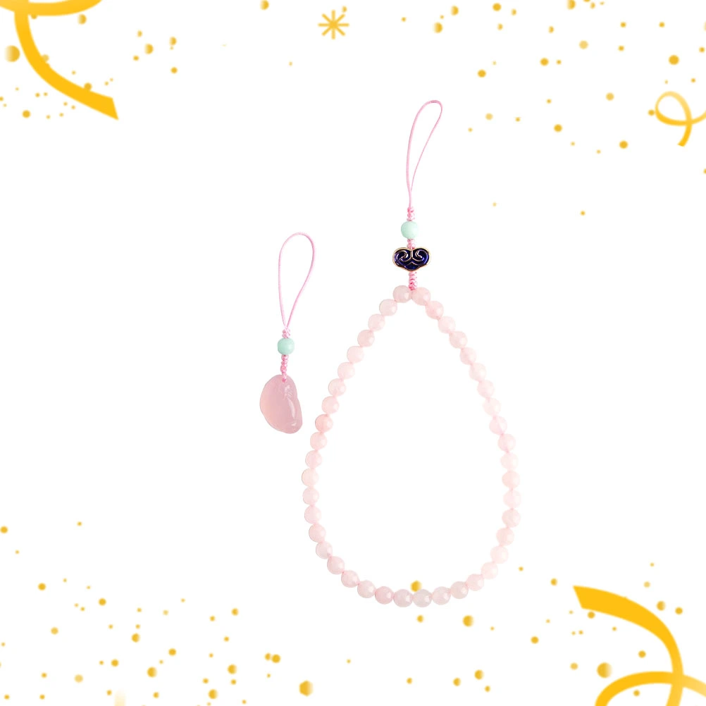 1PC Short Phone Chain Chinese Style Anti-lost Chain Phone Lanyard Pink Crystal Beading Strap with Pendant