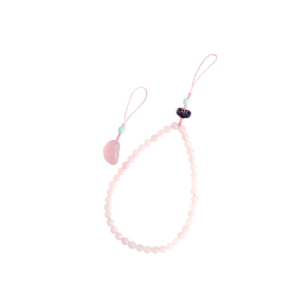 1PC Short Phone Chain Chinese Style Anti-lost Chain Phone Lanyard Pink Crystal Beading Strap with Pendant