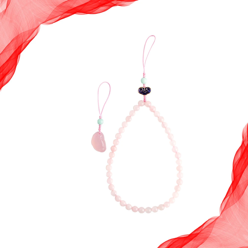 1PC Short Phone Chain Chinese Style Anti-lost Chain Phone Lanyard Pink Crystal Beading Strap with Pendant