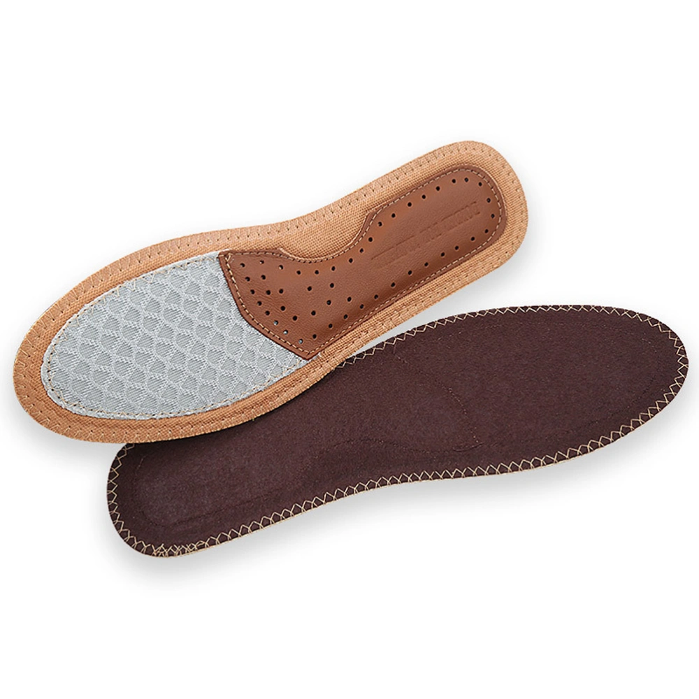 1 Pair Breathable Insoles Comfortable Shoes Pad Cowhide Sweat-absorbing Insoles Non-slip Cloth Insoles Taupe Brown Size 35-36